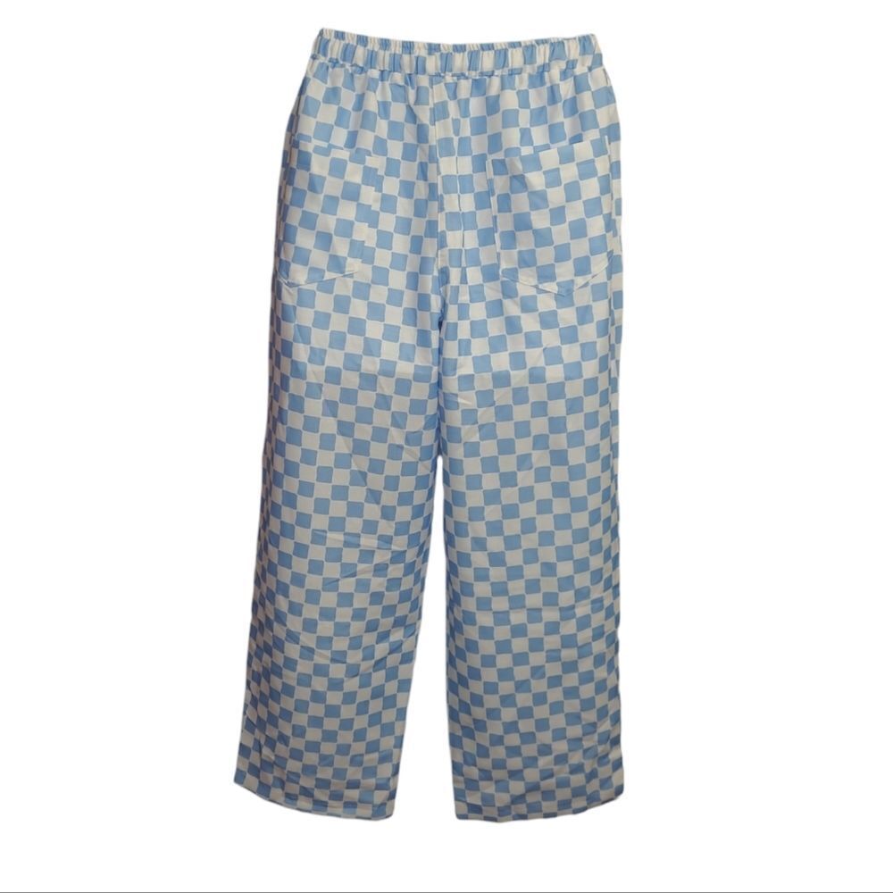 New Cider Blue Check Pull On Wide Leg Pants With Pockets M — image 2 of 8